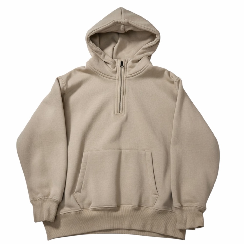 Zara Boys Hoodie 1/4 Zip Pullover Jacket Tan Khaki 133 8 9
